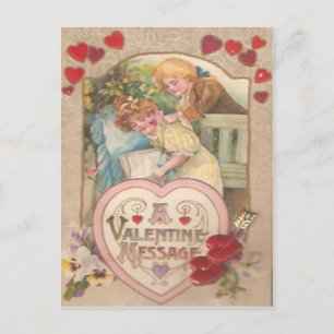 Cartes Pour Fêtes Annuelles Vintage Retro Victorian Couple Hearts Valentine