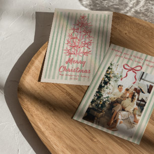 Cartes Pour Fêtes Annuelles Vintage rose rouge vert trait vaches arbre Noël
