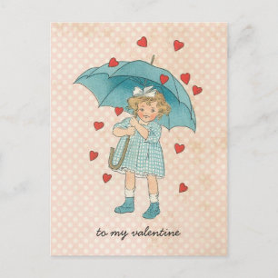 Cartes Pour Fêtes Annuelles Vintage Saint Valentin mignonne Fille Coeurs pluvi