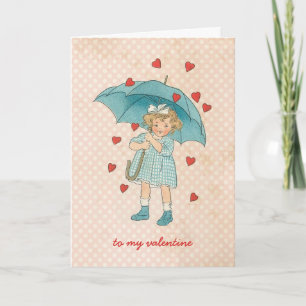 Cartes Pour Fêtes Annuelles Vintage Saint Valentin mignonne Fille Coeurs pluvi