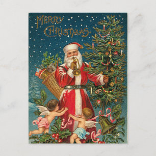 Cartes Pour Fêtes Annuelles Vintage Santa et Christmas Tree