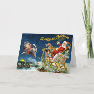 Cartes Pour Fêtes Annuelles Vintage Santa with Keeshond Team