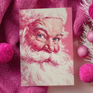 Cartes Pour Fêtes Annuelles Vintage Smiling Santa Claus Retro Pink Christmas 