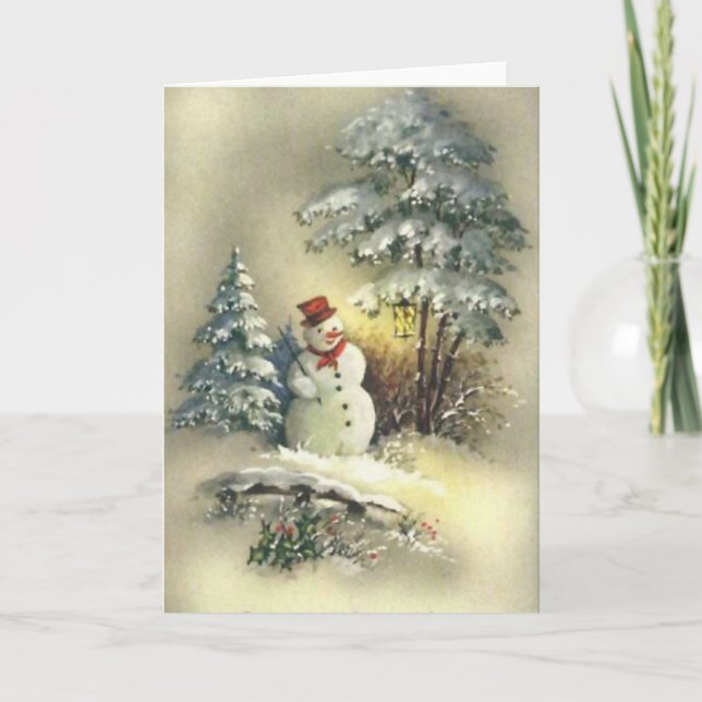 Cartes Pour Fêtes Annuelles Vintage Snowman (Devant)