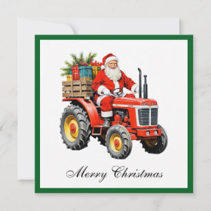 Cartes Pour Fêtes Annuelles Vintage Tracteur rouge drôle Noël non photo