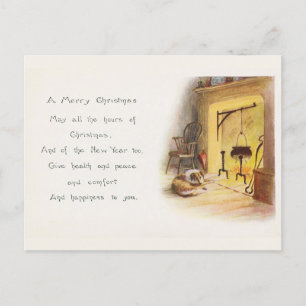 Cartes Pour Fêtes Annuelles Vintage Un joyeux poème de Noël Chien et cheminée