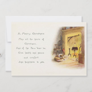 Cartes Pour Fêtes Annuelles Vintage Un joyeux poème de Noël Chien et cheminée