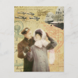 Cartes Pour Fêtes Annuelles Vintage Valentine's Day Couple Love Planes Collage