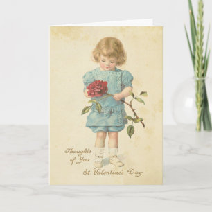 Cartes Pour Fêtes Annuelles Vintage Valentine's Day Red Rose Cute Little Girl