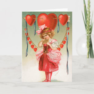 Cartes Pour Fêtes Annuelles Vintage Valentines Day, Victorian Girl with Heart