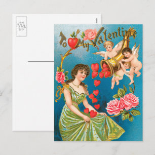 Cartes Pour Fêtes Annuelles Vintage Victorien Valentine's Day Angels & Hearts