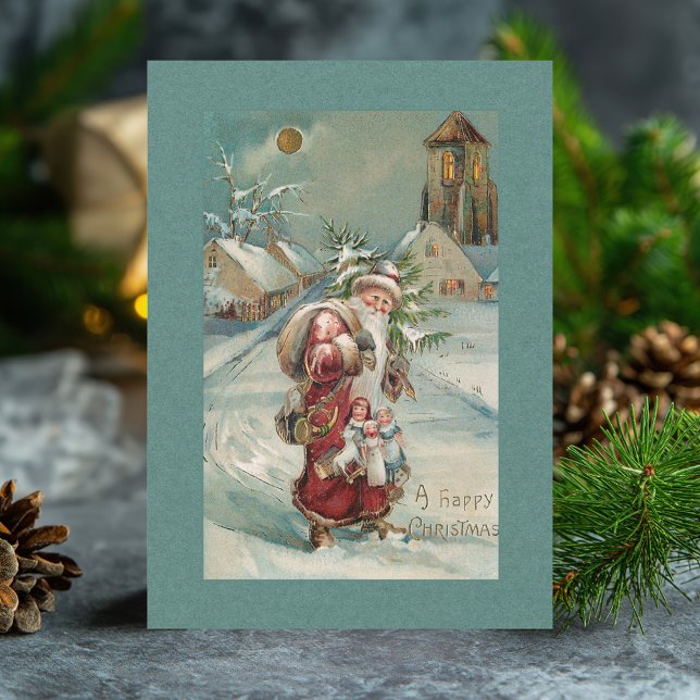 Cartes Pour Fêtes Annuelles Vintage Vieux Monde Père Noël à neige (Créateur téléchargé)