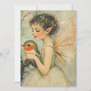 Cartes Pour Fêtes Annuelles Vintage Whimsage Fée de Noël avec Robin
