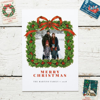 Cartes Pour Fêtes Annuelles Vintage Wreath Photo Christmas Holiday Card