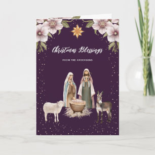 Cartes Pour Fêtes Annuelles Violet Christian Baby Jésus scène de la Nativité
