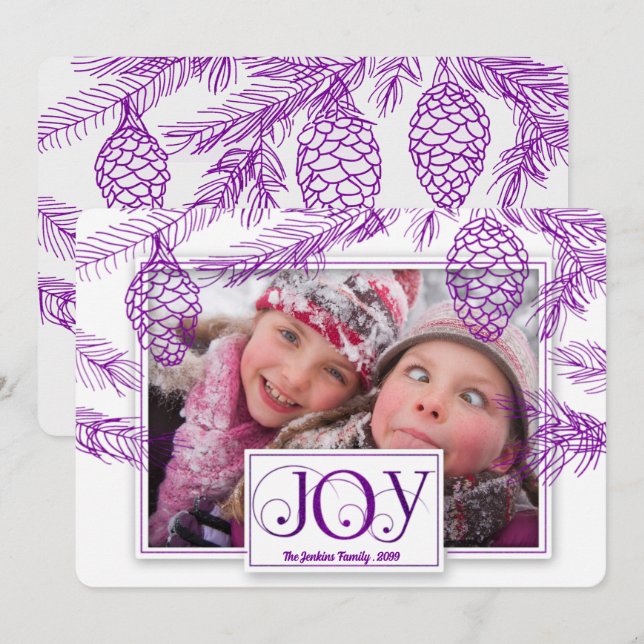 Cartes Pour Fêtes Annuelles Violet Purple Pines Noël Joie Photo (Devant / Derrière)