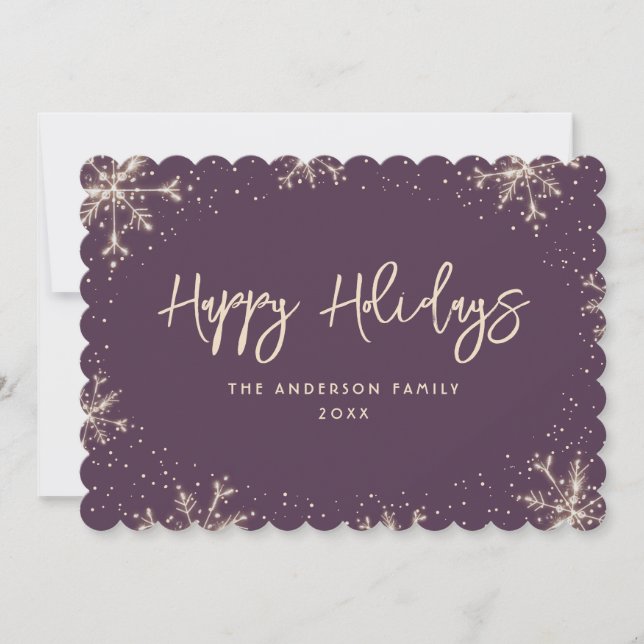 Cartes Pour Fêtes Annuelles Violet Snowflake hiver de neige (Devant)
