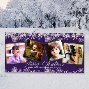 Cartes Pour Fêtes Annuelles Violet Snowflakes Four Photos Famille Noël