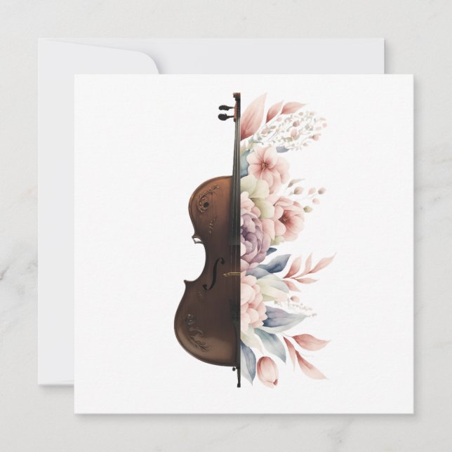 Cartes Pour Fêtes Annuelles Violon aux fleurs. (Devant)