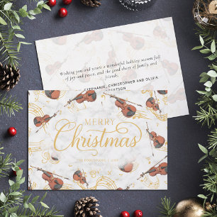 Cartes Pour Fêtes Annuelles Violon de musique de Noël Élégant Script