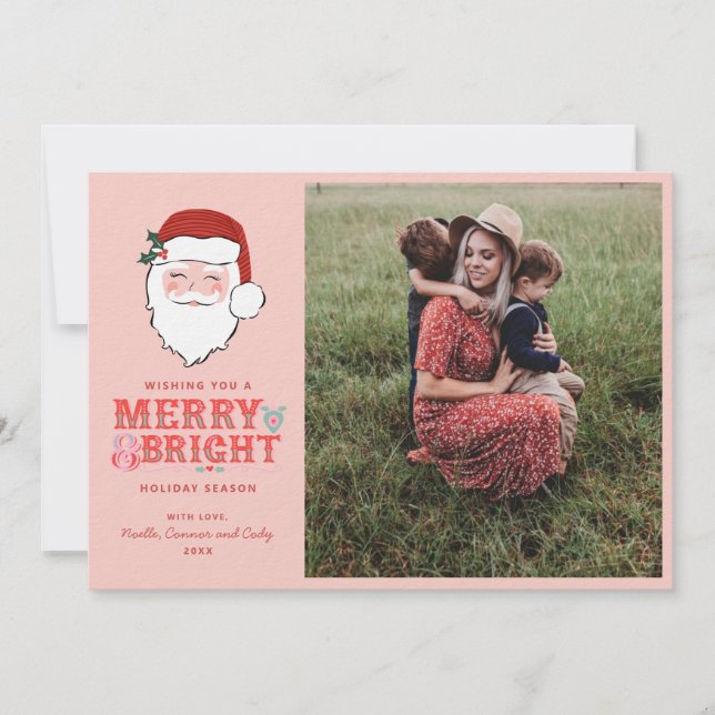 Cartes Pour Fêtes Annuelles Visage Père Noël joyeux | Joyeux et lumineux | Pho (Devant)