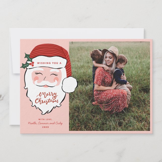 Cartes Pour Fêtes Annuelles Visage Père Noël joyeux | Noël rose | Photo (Devant)