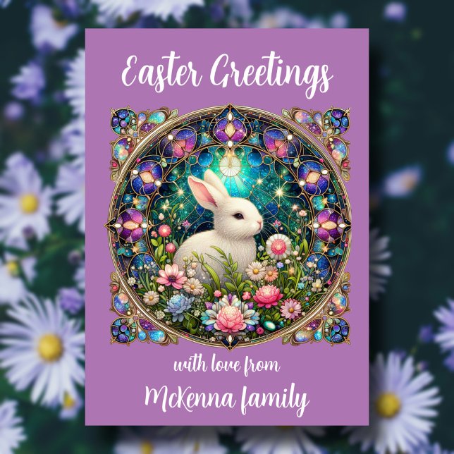 Cartes Pour Fêtes Annuelles Vitre pourpre Vitrage de Pâques Bunny Chrétien (Créateur téléchargé)