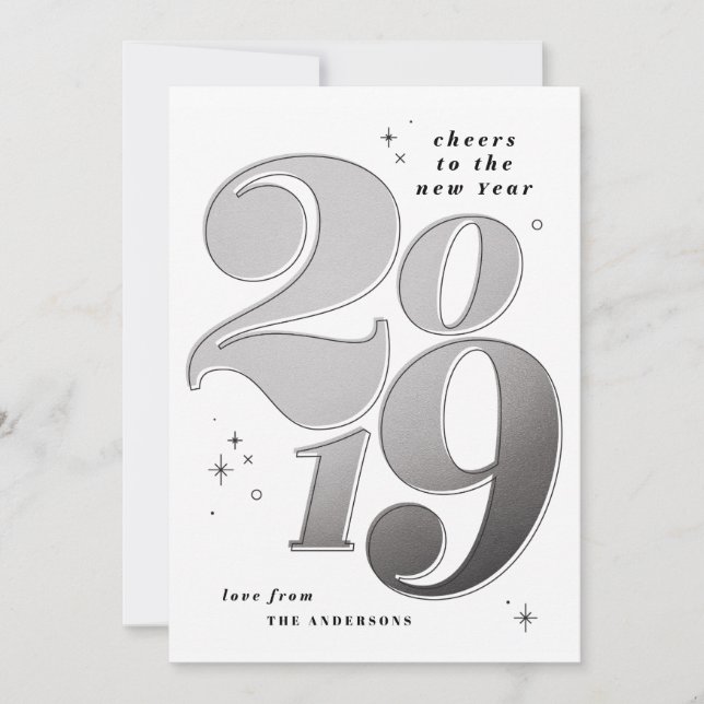 Cartes Pour Fêtes Annuelles Vive la nouvelle année argenté gras 2019 (Devant)