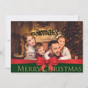 Cartes Pour Fêtes Annuelles Vivid Red Bow Golden Joyeux Noël Photo