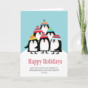 Cartes Pour Fêtes Annuelles Vœu d'entreprise de Noël des pingouins amusants