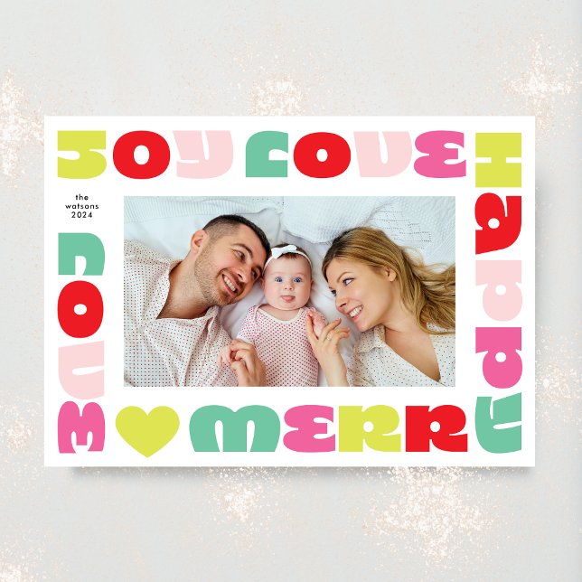 Cartes Pour Fêtes Annuelles voeux audacieux | noël deux photo heureux (Créateur téléchargé)