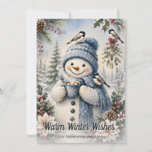 Cartes Pour Fêtes Annuelles Vœux chaleureux d'hiver Bonhomme de neige Chocolat