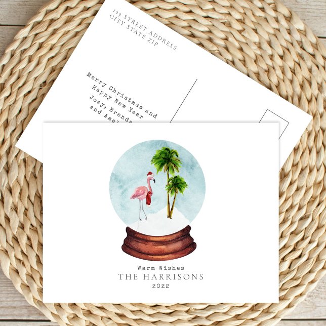 Cartes Pour Fêtes Annuelles Vœux chaleureux Flamingo Boule à neige Noël Fêtes (Créateur téléchargé)