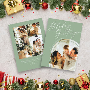 Cartes Pour Fêtes Annuelles Vœux de fêtes cinq photo Noël vert sauge