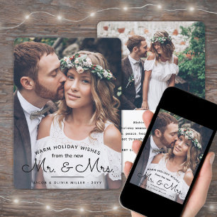 Cartes Pour Fêtes Annuelles Voeux de New Mr & Mrs - Deux Photos Mariages Noël