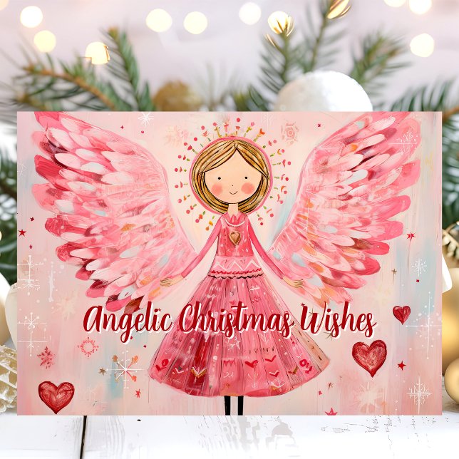 Cartes Pour Fêtes Annuelles Vœux de Noël angéliques Ange rose (Créateur téléchargé)