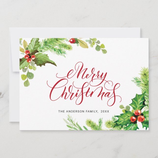 Cartes Pour Fêtes Annuelles Vœux de Noël Fête Baies de Houx Gui (Devant)