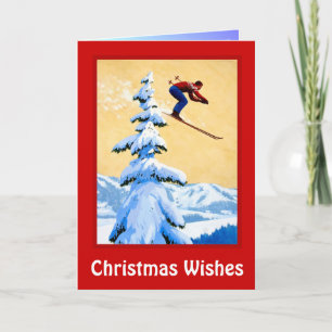 Cartes Pour Fêtes Annuelles Voeux de Noël, Saut à ski