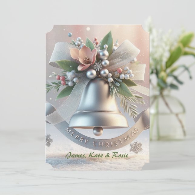 Cartes Pour Fêtes Annuelles Voeux de Noël Silver Bell (Debout devant)