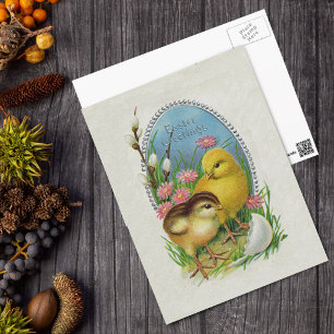 Cartes Pour Fêtes Annuelles Vœux de Pâques poussins jaunes fleurs