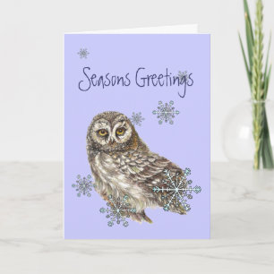 Cartes Pour Fêtes Annuelles Vœux de saison Flocons de neige & Oiseau hibou
