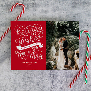 Cartes Pour Fêtes Annuelles Voeux de vacances du nouveau Mr. & Mme (Red)