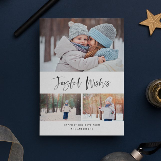 Cartes Pour Fêtes Annuelles Voeux Joyeux Moderne Brosse Script Photo Noël (Créateur téléchargé)