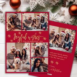 Cartes Pour Fêtes Annuelles Vœux Joyeux Rouge Or Collage Photo Noël