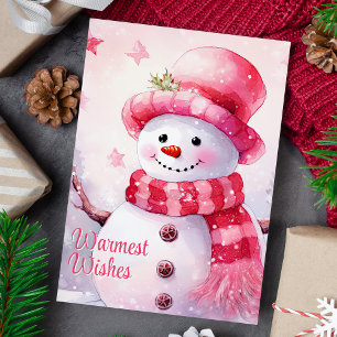 Cartes Pour Fêtes Annuelles Voeux les plus chauds Adorable Snowman rose