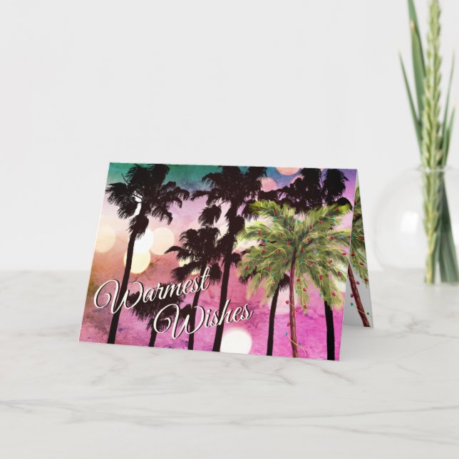 Cartes Pour Fêtes Annuelles Voeux les plus chauds Palmiers tropicaux Plage Noë (Devant)