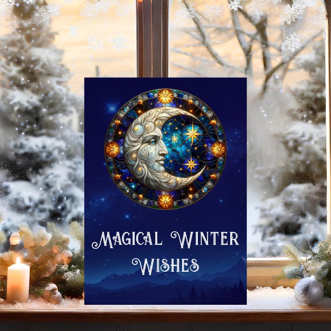 Cartes Pour Fêtes Annuelles Vœux Magiques d'Hiver Lune Céleste Noël (Créateur téléchargé)