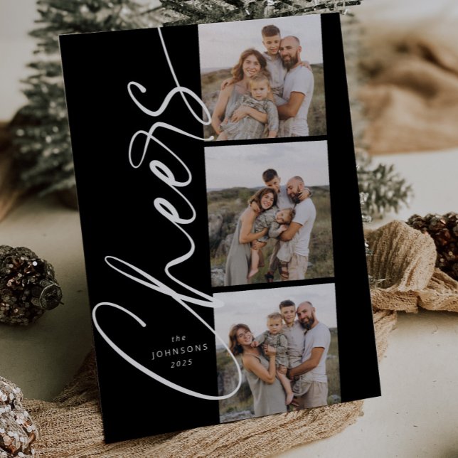 Cartes Pour Fêtes Annuelles Vœux noir et blanc élégant écriture Noël (Créateur téléchargé)