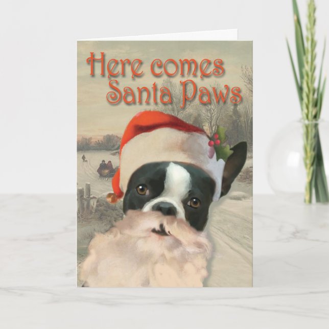 Cartes Pour Fêtes Annuelles Voici venir les pattes de Père Noël (Devant)