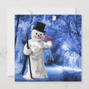 Cartes Pour Fêtes Annuelles Voie d'hiver Snowman avec peinture cardinale rouge